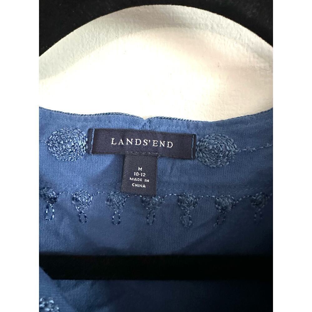 LANDS’ END Embroidered Blue Long Sleeve Baumwolle Tunic Top Shirt - Sz M - Picture 3 of 6